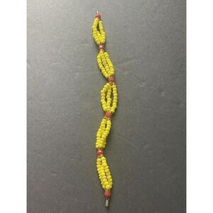 Vintage Yellow Red Barrel Clasp Boho Hippie Resort Retro Festival Bead Bracelet